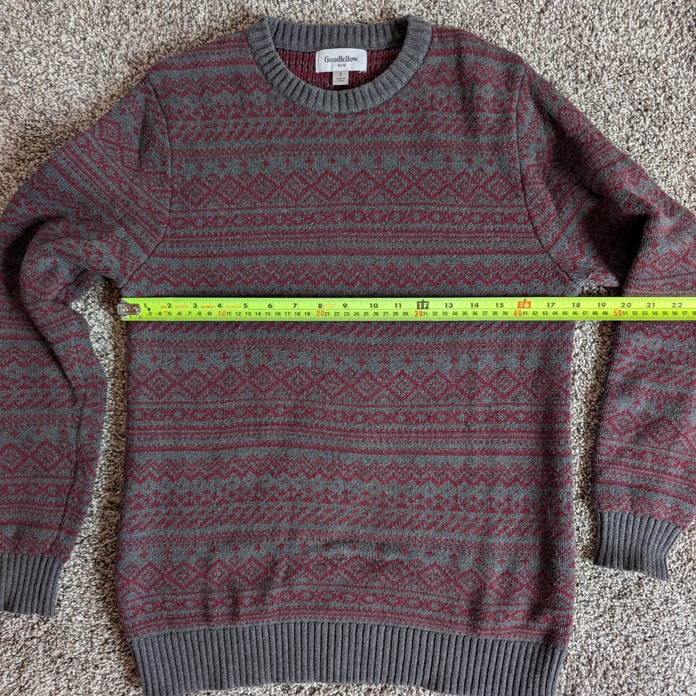 Goodfellow & Co Red and Gray Geometric Crew Neck Sweater - Picture 3 of 6